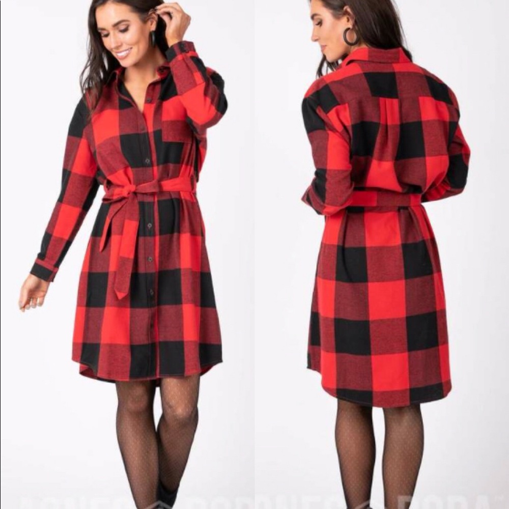 Agnes and Dora Plaid Flannel Shirt Dress